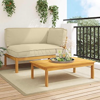 vidaXL Soffset med kudde Enfärgad 2 pcs Beige Massivt Akaciaträ