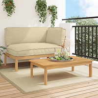 vidaXL Soffset med kudde Enfärgad 2 pcs Beige Massivt Akaciaträ