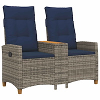 vidaXL Reclining Bench with Table Grå och Marinblå 126 x 65 x 112 cm