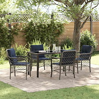 vidaXL Trädgårdsmöbelset med kudde 5 pcs Grå och svart Rotting