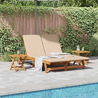 vidaXL Solstol Reclining med kudde Beige Massivt Akaciaträ