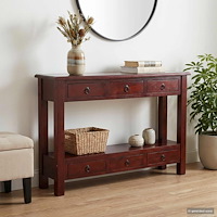 vidaXL Konsolbord med låda Brun 115 x 32 x 75,5 cm Massivt mahognyträ