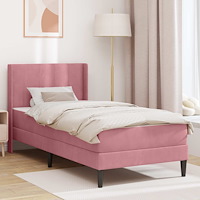 vidaXL Sängram med madrass med huvudgavel Rosa 90 x 190 cm Sammet