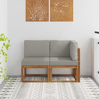 vidaXL Modulsoffa utomhus mitt och hörn 2 Stycke Naturlig och Ljus Grå