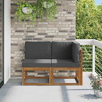vidaXL Modulsoffa utomhus mitt och hörn 2 Stycke Naturlig och Antracit