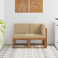 vidaXL Modulsoffa utomhus mitt och hörn 2 Stycke Naturlig och Beige