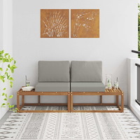 vidaXL Modulsoffa utomhus med kudde 2 Stycke Naturlig och Ljus Grå