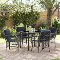 vidaXL Trädgårdsmöbelset med kudde 5 pcs Grå och svart Rotting