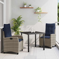 vidaXL Trädgårdsmöbelset med kudde 3 pcs Grå konstrotting