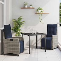 vidaXL Trädgårdsmöbelset med kudde 3 pcs Grå konstrotting