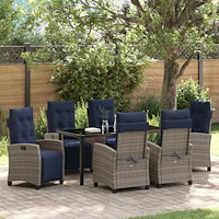 vidaXL Trädgårdsmöbelset med kudde 7 pcs Grå konstrotting