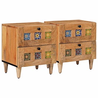 vidaXL Nattduksbord 2 pcs Naturfärg 40 x 33,5 x 46 cm Massivt mangoträ
