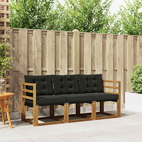 vidaXL Utomhussoffset med kudde 3 pcs Naturlig och svart