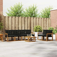 vidaXL Utomhussoffset med kudde 7 pcs Naturlig och svart