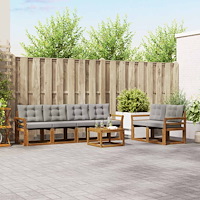 vidaXL Utomhussoffset med kudde 7 pcs Naturlig och Ljus Grå