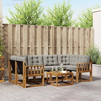 vidaXL Utomhussoffset med kudde 7 pcs Naturlig och Ljus Grå