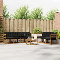 vidaXL Utomhussoffset med kudde 8 pcs Naturlig och svart