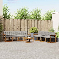 vidaXL Utomhussoffset med kudde 9 pcs Naturlig och Ljus Grå