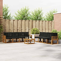 vidaXL Utomhussoffset med kudde 9 pcs Naturlig och svart