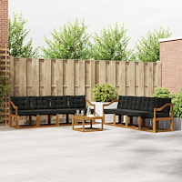 vidaXL Utomhussoffset med kudde 9 pcs Naturlig och svart