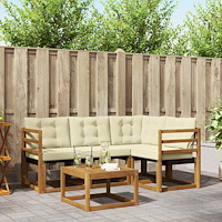 vidaXL Utomhussoffset med kudde 5 pcs Naturlig och Grädde