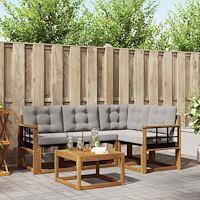 vidaXL Utomhussoffset med kudde 5 pcs Naturlig och Ljus Grå