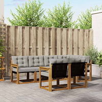 vidaXL Utomhussoffset med kudde 7 pcs Naturlig och Ljus Grå