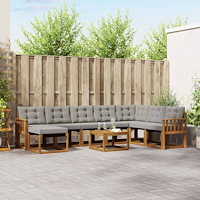 vidaXL Utomhussoffset med kudde 9 pcs Naturlig och Ljus Grå