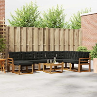 vidaXL Utomhussoffset med kudde 9 pcs Naturlig och svart