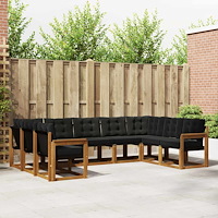 vidaXL Utomhussoffset 9 pcs Naturlig och svart Massivt Akaciaträ