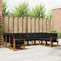 vidaXL Utomhussoffset 9 pcs Naturlig och svart Massivt Akaciaträ