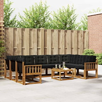 vidaXL Utomhussoffset 10 pcs Naturlig och svart Massivt Akaciaträ