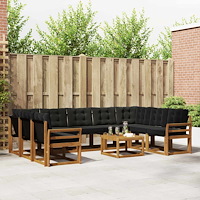 vidaXL Utomhussoffset 10 pcs Naturlig och svart Massivt Akaciaträ