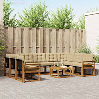 vidaXL Utomhussoffset 10 pcs Naturlig och Beige Massivt Akaciaträ