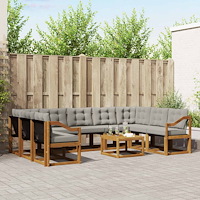 vidaXL Utomhussoffset 10 pcs Naturlig och Ljus Grå Massivt Akaciaträ
