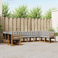 vidaXL Utomhussoffset med kudde 10 pcs Naturlig och Ljus Grå