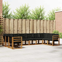 vidaXL Utomhussoffset med kudde 10 pcs Naturlig och svart