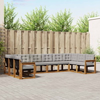 vidaXL Utomhussoffset med kudde 10 pcs Naturlig och Ljus Grå