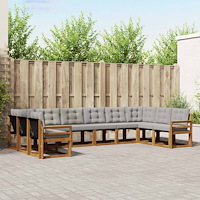 vidaXL Utomhussoffset med kudde 10 pcs Naturlig och Ljus Grå