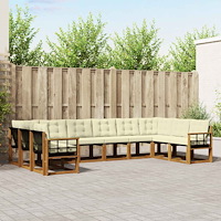 vidaXL Utomhussoffset med kudde 10 pcs Naturlig och Grädde