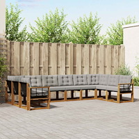 vidaXL Utomhussoffset med kudde 10 pcs Naturlig och Ljus Grå