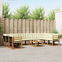 vidaXL Utomhussoffset med kudde 11 pcs Naturlig och Grädde