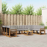 vidaXL Utomhussoffset med kudde 11 pcs Naturlig och Ljus Grå