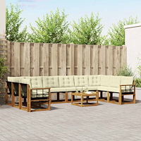 vidaXL Utomhussoffset med kudde 11 pcs Naturlig och Grädde