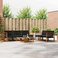 vidaXL Utomhussoffset med kudde 6 pcs Naturlig och svart