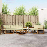 vidaXL Utomhussoffset med kudde 6 pcs Naturlig och Grädde