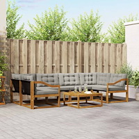 vidaXL Utomhussoffset med kudde 7 pcs Naturlig och Ljus Grå