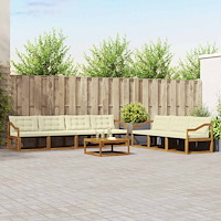 vidaXL Utomhussoffset med kudde 8 pcs Naturlig och Grädde
