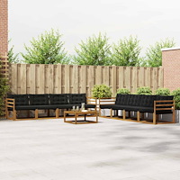 vidaXL Utomhussoffset med kudde 9 pcs Naturlig och svart