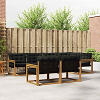 vidaXL Utomhussoffset med kudde 7 pcs Naturlig och svart